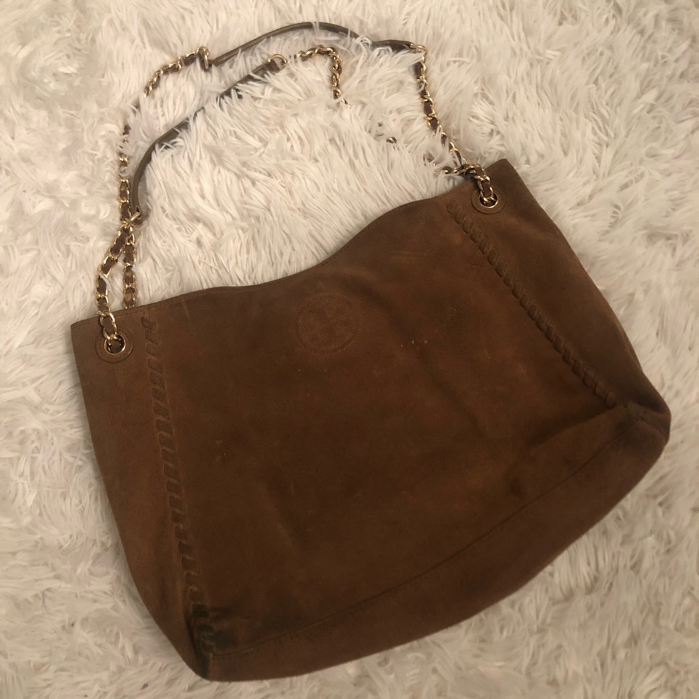 Tory Burch Marion Brown Suede Leather Tote